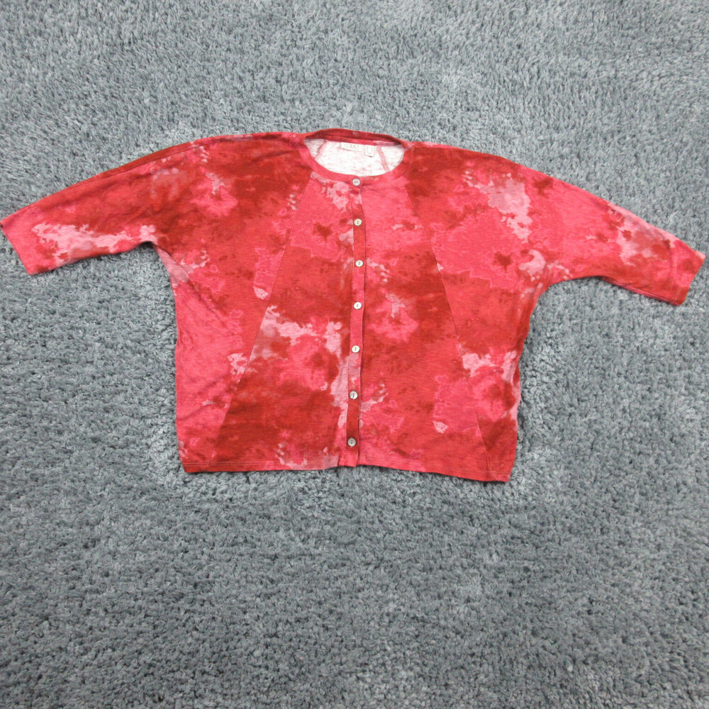 LOGO Lori Goldstein Sweater Womens Small Red Abstract Half Sleeve Cardigan